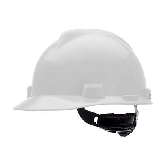 MSA 477482 V-Gard Cap Style Safety Hard Hat With Fas-Trac III Ratchet Suspension | Polyethylene Shell, Superior Impact Protection, Self Adjusting Crown-Straps - Large Size in White
