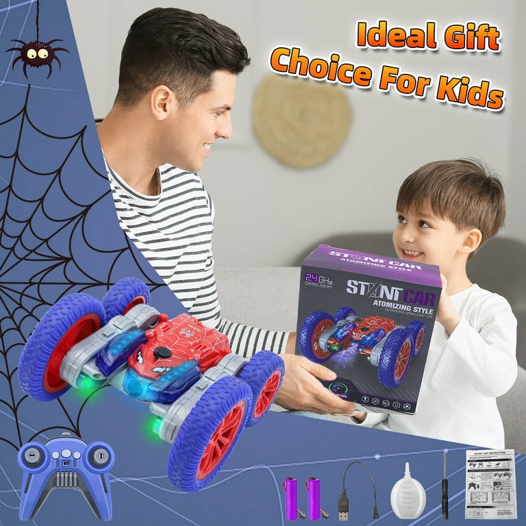 DEERC Spider Remote Control Car - Double Sided 360° Rotating Mini RC Stunt Car With Lights For Kids