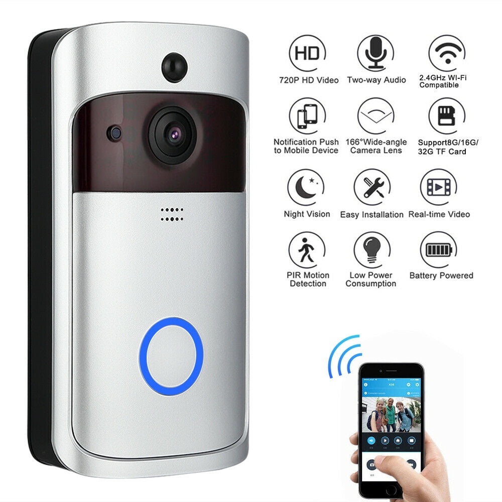 Video Wireless Doorbell Camera WiFi Doorbell Home Security Camera with Chime 166° Wide Angle Real-Time Audio Night Vision PIR Detection App Control for iOS and Android - Walmart.com