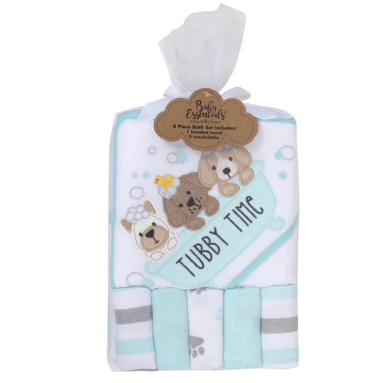 Baby Essentials Hooded Bath Towel & Washcloth Set, 6 Piece photo 2