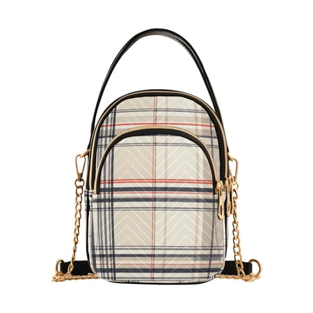 FORMRS Crossbody Bag for Women Quilted Travel Shoulder Cell Phone Purse with Chain Strap Handbag, Beige Plaid Pattern