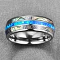 thumbnail image 2 of Men's 8mm Tungsten Carbide Ring Blue Created Opal and Abalone Shell Inlay Wedding Engagement Band Dome Style, 2 of 5