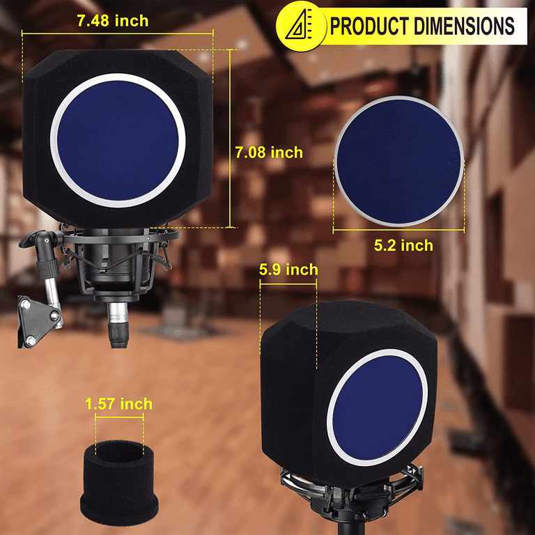 Professional Recording Equipment Microphone Wind Shield Sound Shield Pop  Isolation Filter Ball, Studio Microphone Acoustic With Pop Filter, High  Density Sound Absorption Foam Five-sided Seal Design, Effectively Reduce  Noise And Reflection 