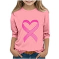 thumbnail image 2 of Feancey Girls Pink Ribbon Shirt 3/4 Sleeve Breast Cancer Awareness T Shirts Dressy Casual Round Neck Loose Tunic Tops for Kids Pink 7-8 Years, 2 of 5