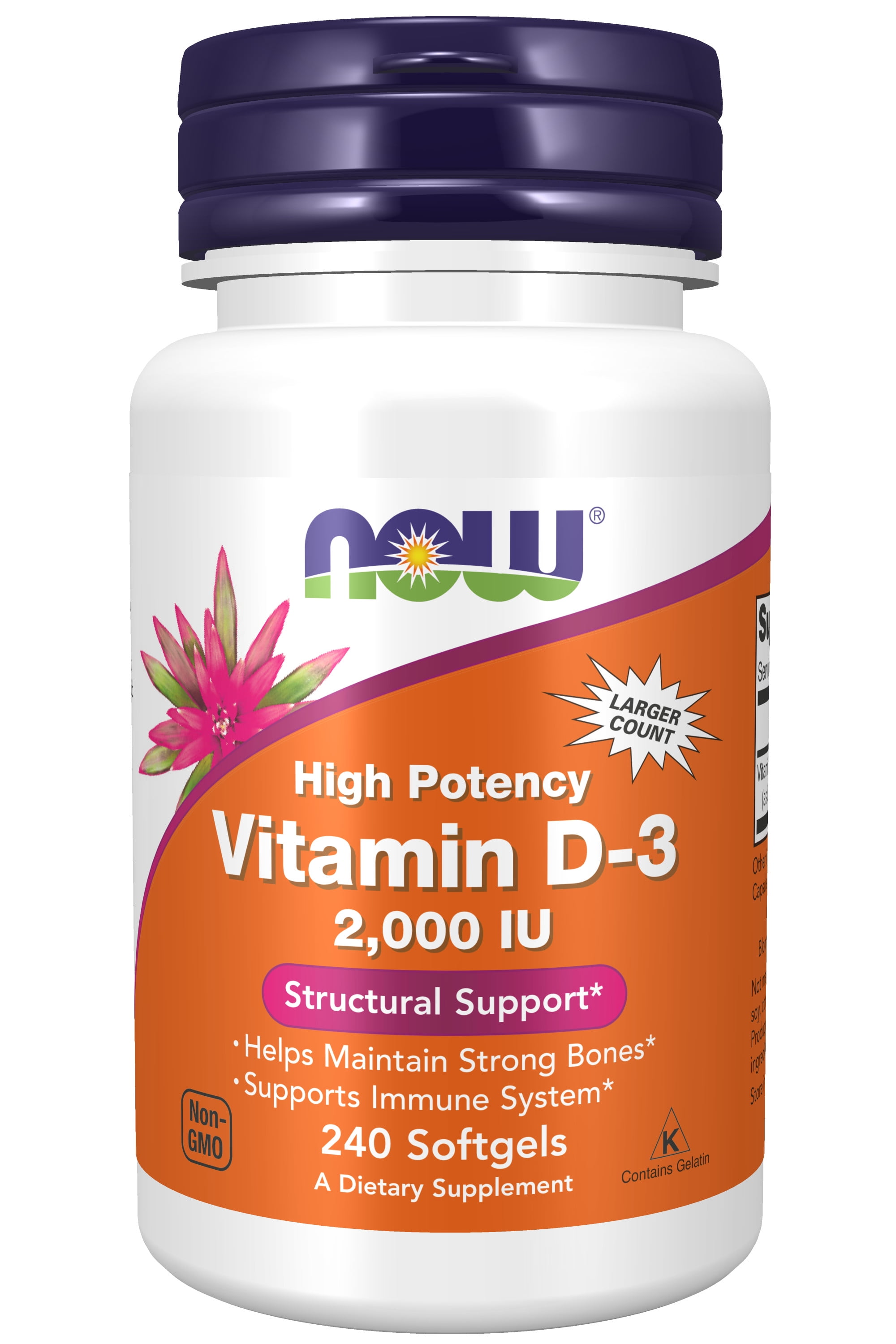 NOW Supplements, Vitamin D-3 2,000 IU, High Potency, Structural Support*, 240 Softgels