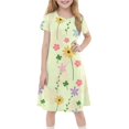 thumbnail image 3 of Girls Summer Dress Tween Dresses Floral A-Line Dress Short Sleeve Casual Summer Dress with Colorful Flower Print for Kids ,Sie:120, 3 of 7