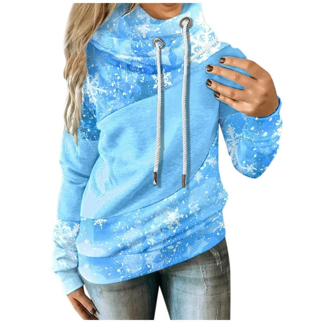 Chandail en Molleton d'Hiver pour Femmes, Cardigan à Col Rond Chaud, Blouse Mi-Longue Ample, Chandail à Capuchon de Noël, Pull Imprimé Xmas