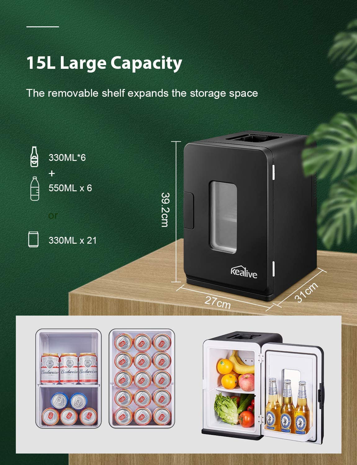 NORTHCLAN Mini Fridge, 15L Refrigerator Portable Cooler Warmer,  15.7x11.8x10.6,110 V/12 V, New 