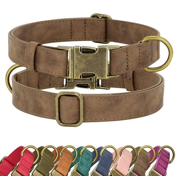Collar para perro Didog de piel suave, duradero, con cierre rápido, L, marrón