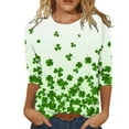 thumbnail image 2 of CEHVOM T-Shirt de la Saint-Patrick pour Femmes Manches 3/4, T-Shirts Imprimés Verts Chanceux pour la Saint-Patrick, T-Shirts Décontractés Col Rond Mode Imprimé Saint-Patrick, 2 of 4