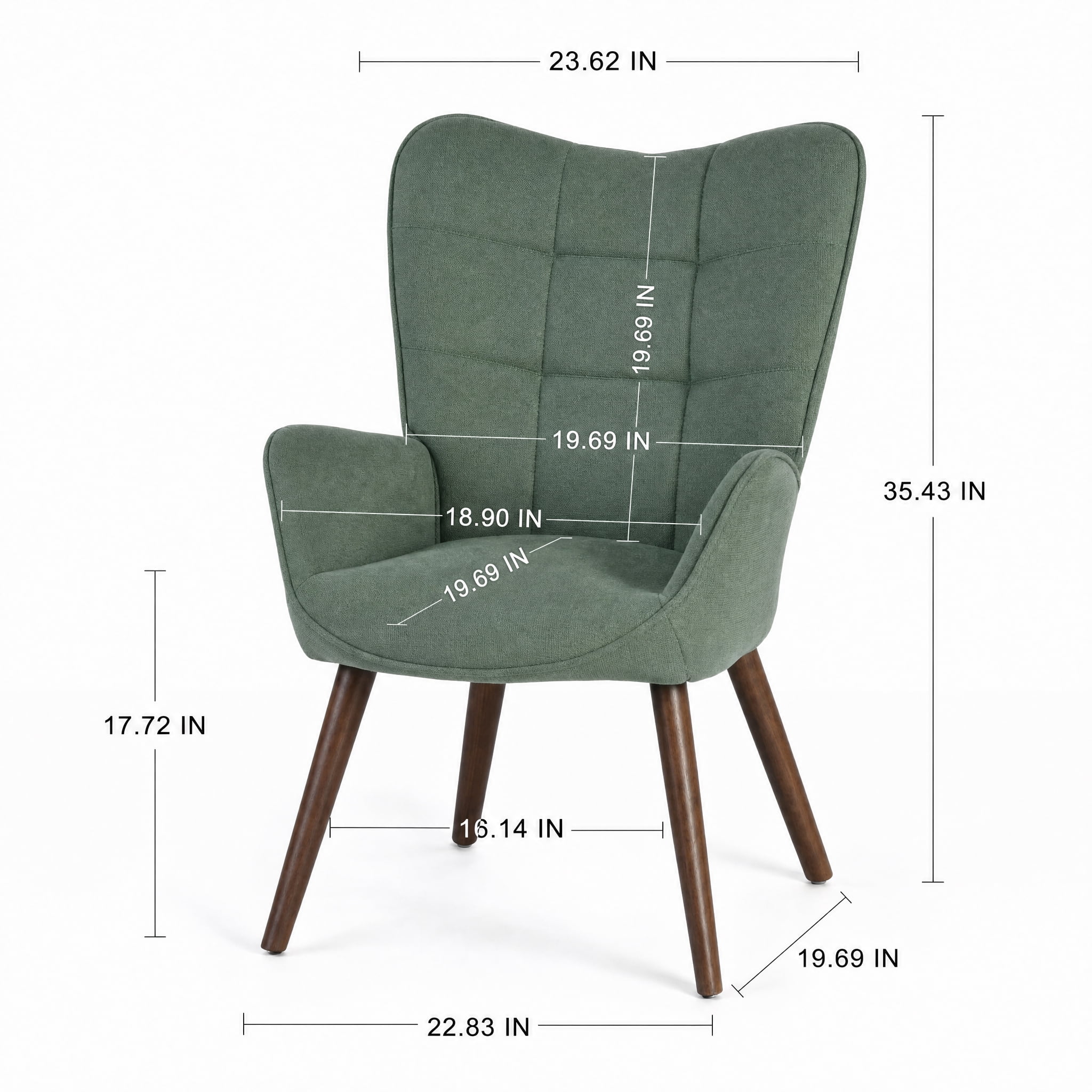Homy Casa Green Accent Chair, High Back Upholstered Armchair with Walnut Legs for Bedroom