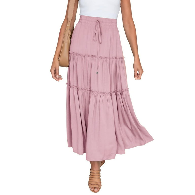 Wozhidaose Skirts for Women Maxi Dress for Women Elastic High Waist Boho Maxi Skirt Ruffle A Line Swing Long Skirts Boho Dress for Women