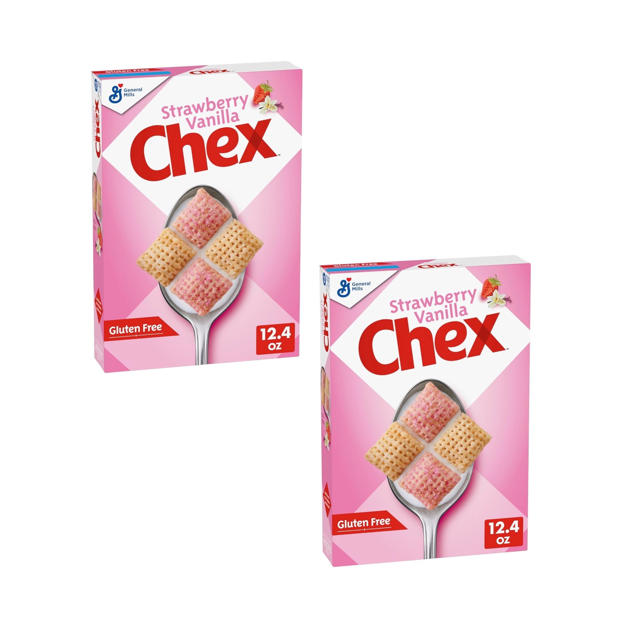 (2 pack) Strawberry Vanilla Chex Cereal, Gluten Free Breakfast Cereal, Made with Whole Grain, 12.4 oz