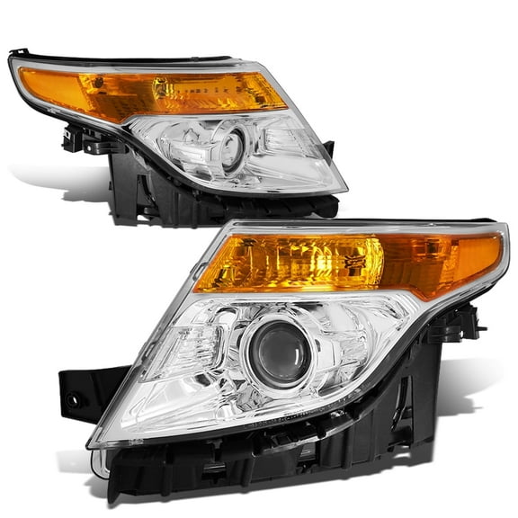 DNA Motoring For 2011-2015 Ford Explorer Projector Headlight Lamps Pair Chrome Amber Replacement