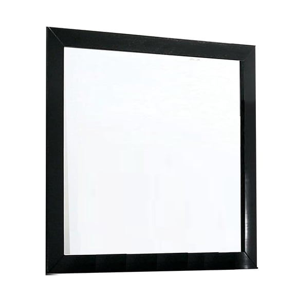 BenJara Ryla Dresser Vanity Mirror, 38 Inch Square Frame, Black Solid Wood