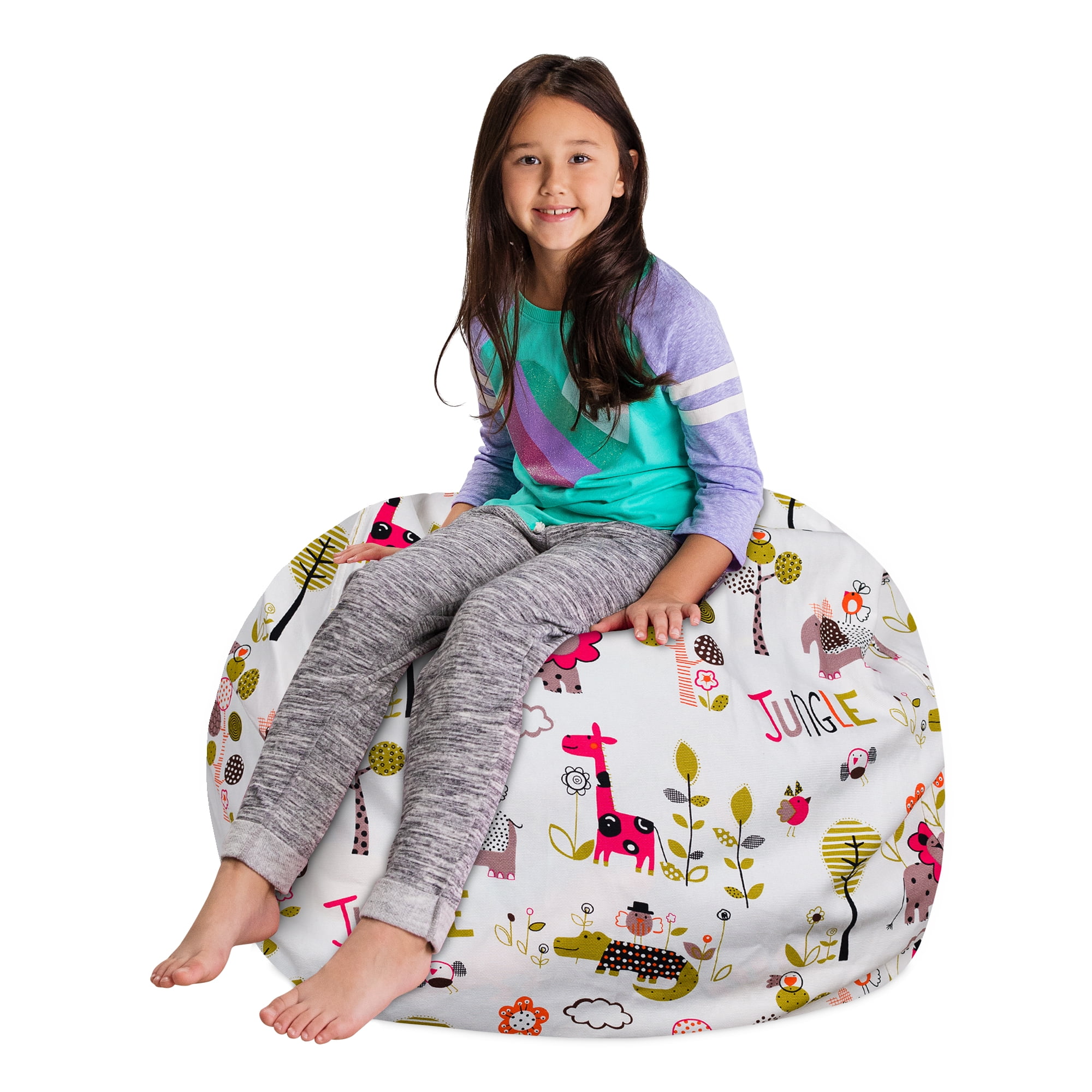Posh Creations Bean Bag Stuffable Cover Only-Toy Organizer,Canvas,Kids,3 ft, Jungle Animals on White