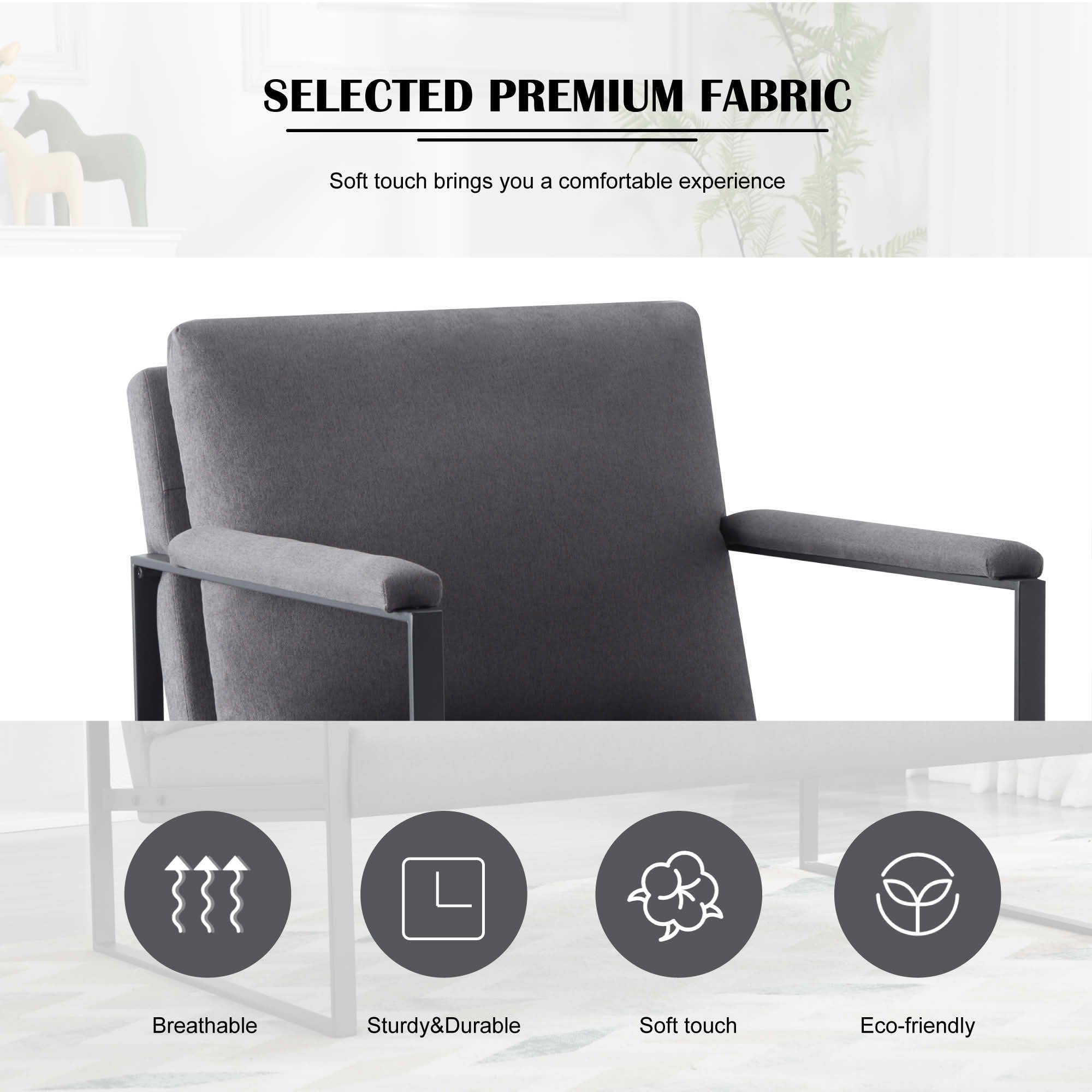 MAYEERTY 26.8 Inch Accent Armchair - Padded Square Arms, Sturdy Metal Frame, Compressed Cushions
