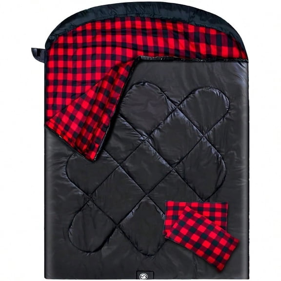 Double Sleeping Bag for Adults with 2 Pillows Camping Sleeping Bags Flannel Cotton 2 Person Sleeping Bags XXL Queen Size Sleeping Bag for Cold Weather