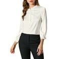 thumbnail image 5 of INSPIRE CHIC Women's Ruffle Neck Bubble Sleeve Elastic Cuff Button Office Blouse M White, 5 of 7