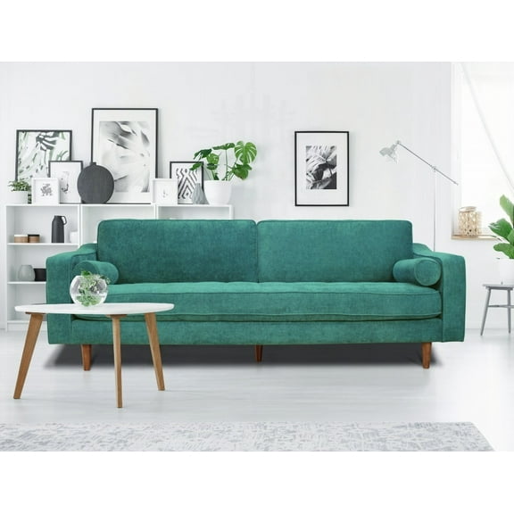 Modern Turquoise Sofa - 220cm Fabric Couch with Water-Resistant Feature