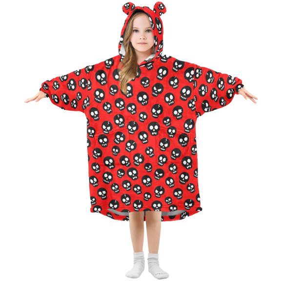 Wearable Blanket Hoodie Oversized Blanket Hoodie for Boys Girls Teens 3-14YR Skulls