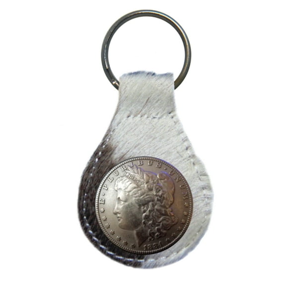 Morgan Silver Dollar Heads leather key fob or keychain