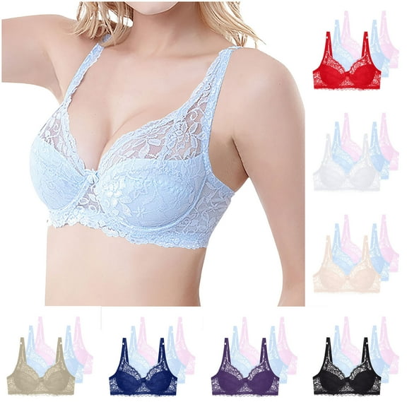 3PCS Women's Plus Size Bras Push up Supportive Bras Solid Color Underwire Women Comfortable Breathable Gathering Bras for Heavy Breast Purple 85B