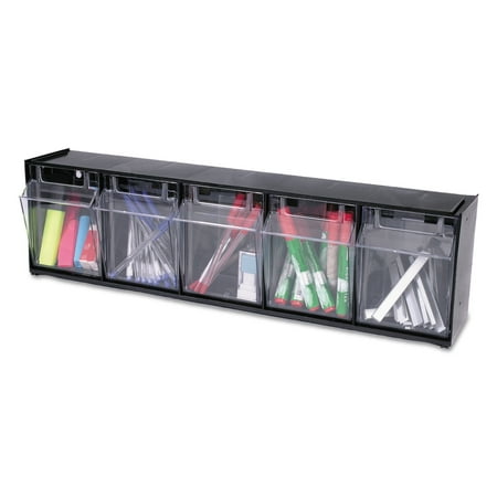 58 Boxes - Tilt Bin Interlocking 5-Bin Organizer, 23 5/8 x 5 1/4 x 6 1/2, Black/Clear -DEF20504OP