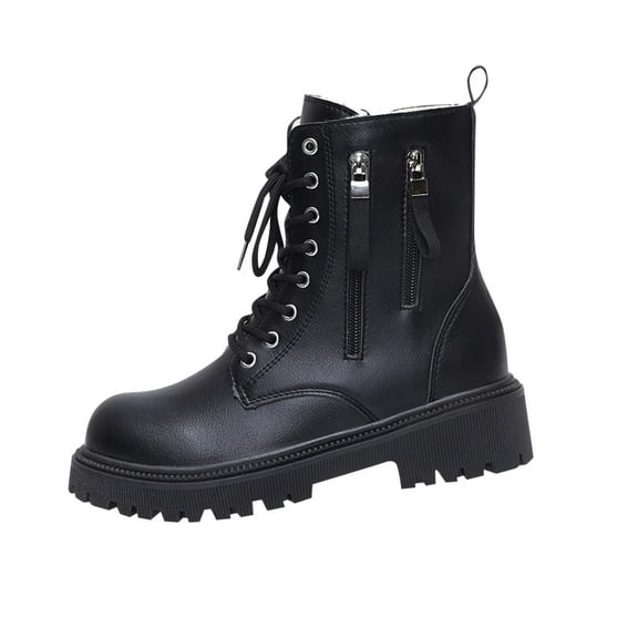 KEGIRLOM Women's Heeled Lace-Up Zip-Up Ankle Boots Plus Size Fall And Winter Style Comfortable Height-Increasing Ankle Boots. Black 7.5