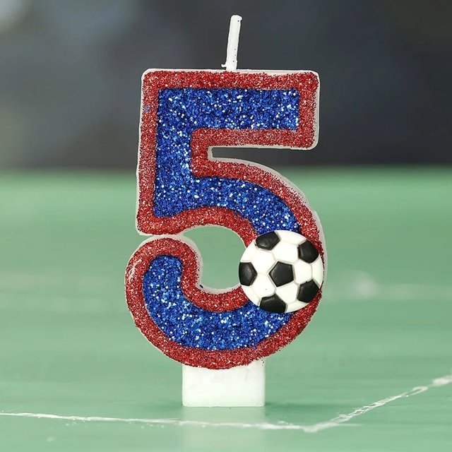 Blue Number Candles Red Edge Football Design Creative Digital Birthday Cake Decoration