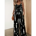 thumbnail image 5 of [Plus-size Casual Stretch Romper] Women'S Plus-size Casual Romper, Women'S Plus-size Tie Dyed Round Neck Medium Stretch Wide Leg Suspender Romper, Casual Comfort, Local Warehouse, Black Five, 5 of 5