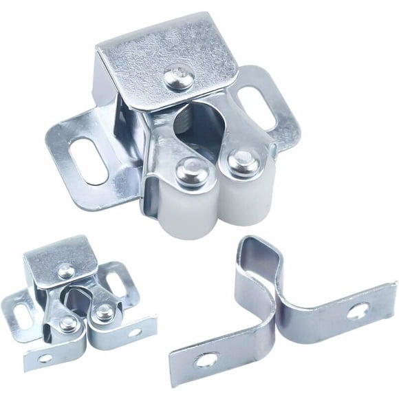 12 Pcs Fermetures de Porte, Ferme-portes, Fermetures à Double Galet pour Porte battante de Meuble, Loquet Porte d'armoire Double Rouleau Catch Loquet de Porte de Placard Catch (Argent)