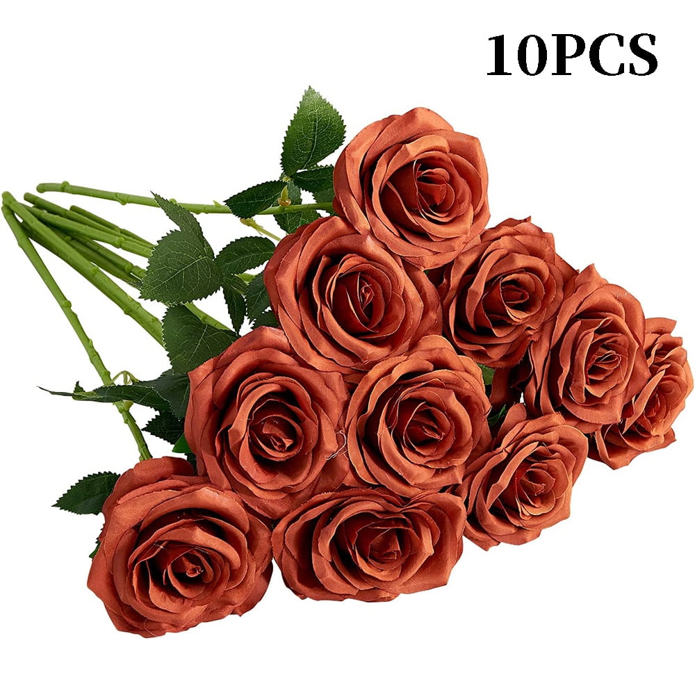 Klzo 12pcs Red Rose Artificial Flowers, Silk Roses with Stems Real Look ...