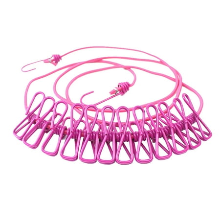 

BLGAT Portable Clothesline With 12 Clothespins Windproof Travel Clothesline Stretchy Retractable Elastic Laundry Clothes Line Hot Pink