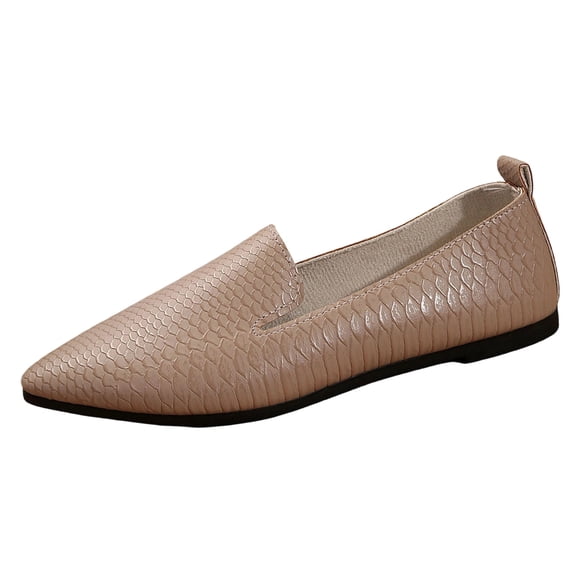 Beige Ladies Breathable Pu Slip-On Flats Comfortable Soft Sole Casual Shoes
