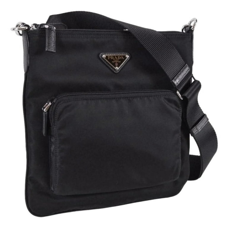 Prada Black Tessuto Nylon Quilted Triangle Logo Cross Body Bag