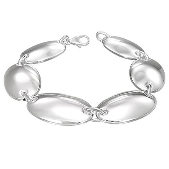 925 Sterling Silver Circle Oval Fancy Link Womens Bracelet with Clasp