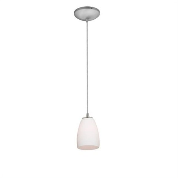 Sydney Sherry 28069-1C-BS-OPL 1 Light Cone Glass Pendant in Brushed Steel with Opal Glass