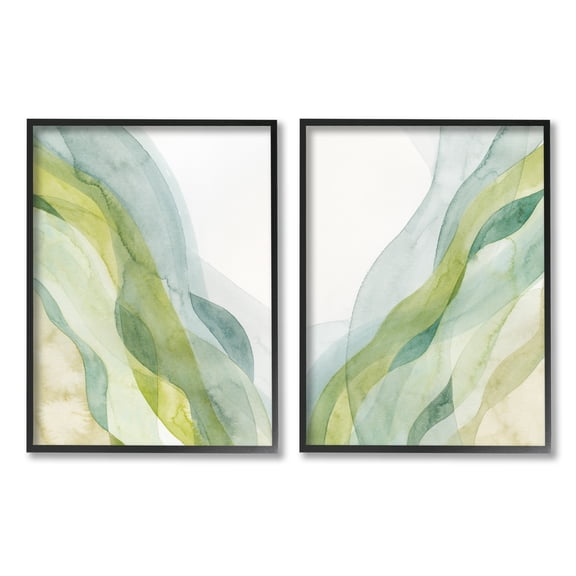Stupell Industries Abstract Green Waves Abstract Painting Black Framed Art Print Wall Art, 11 x 14, Set of 2