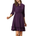 thumbnail image 6 of INSPIRE CHIC Women's Layered Ruffle Hem 3/4 Sleeves Smocked Chiffon A-Line Dress M Purple, 6 of 9