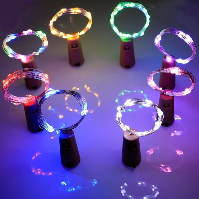 12 luces para botellas, 4 colores, luces de corcho para botellas de vino, cadena de luces LED de 2 m y 20 luces, luces de Halloween, luces de Navidad, luces festivas para botellas de vino, color Vi