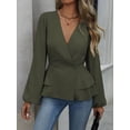 thumbnail image 4 of Women Dressy Long Sleeve Blouses,Wrap Peplum Work Shirts V Neck Business Tops Elegant Fall Outfits Green L, 4 of 9