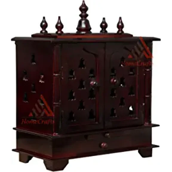 Homecrafts Handpainted Wooden Home Temple/ Home mandir/ god stand for home/ pooja stand/ home mandap/ pooja mandir with Doors and (Color-DRM3) (in Side LED Lights) Medium Size- 18x12x24 Inch