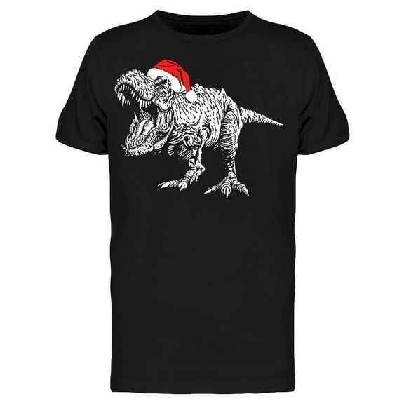 Dinosaur Roaring Santa Claus Hat T-Shirt Men -Image by Shutterstock, Male x-Large