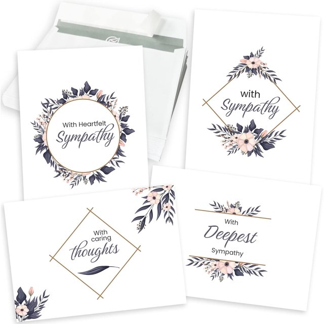 Sympathy Cards with Envelopes - 24 Sympathy Cards with Sentimental Designs and Thoughtful Messages - 4 Unique Condolences Card Designs in a Sympathy Cards Assortment Box with Envelopes (Navy Blue)