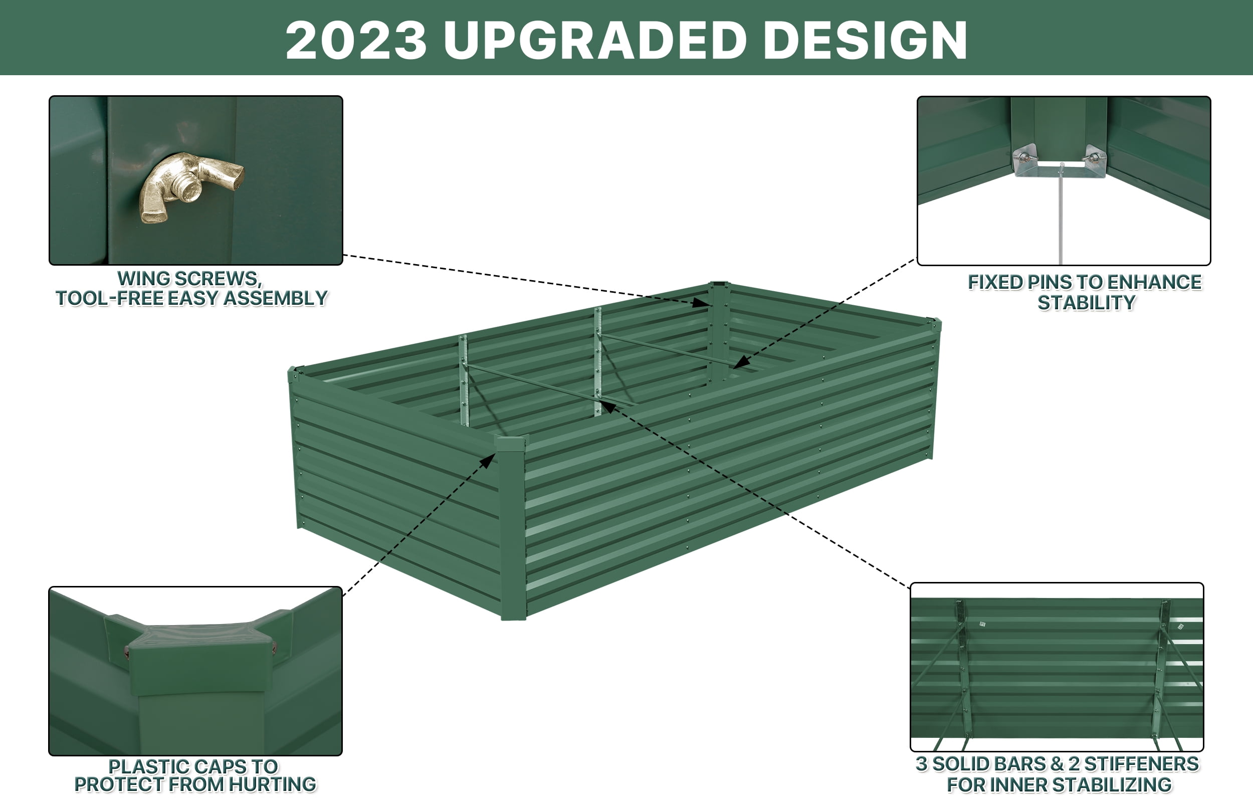 AMOBRO 8x4x2ft Outdoor Metal Raised Garden Bed Planter Box for Vegetables, Flowers, Herbs w/ 3 Tomato Cages Green