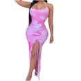 thumbnail image 2 of Women Dresses Sleeveless Leisure Dresses Sling Solid Sexy Fashion Dresses Pink Trendy Skirt Size 2XL, 2 of 4