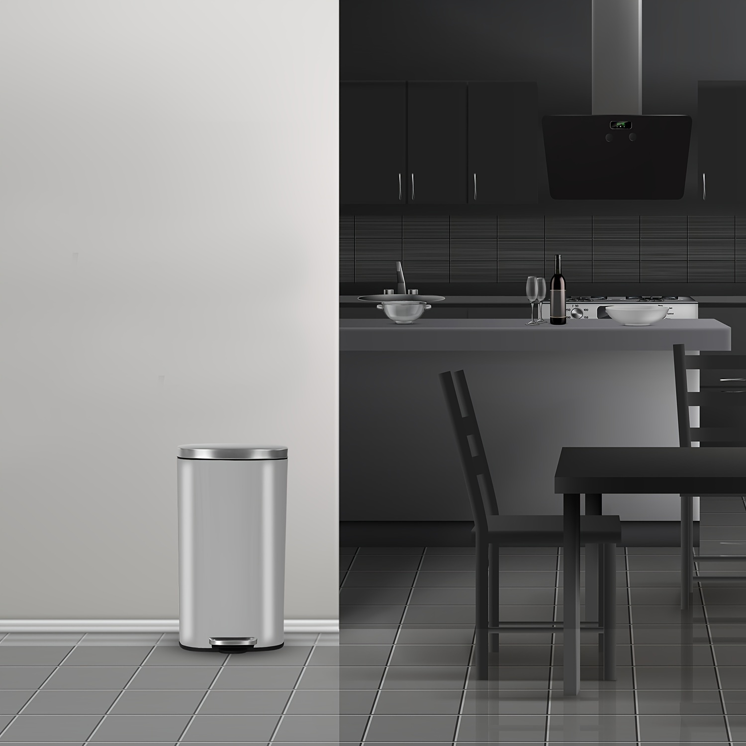 8 Gallon Trash Can Brushed Stainless Steel Kitchen Trash Can with Soft-Close Lid, Fingerprint-Resistant Kitchen Garbage Can with Foot Pedal and Inner Bucket, Recycling Or Waste Bin, Silver