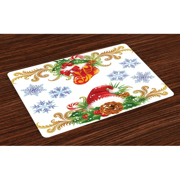 Christmas Placemats Set of 4 Classical Traditional Design with Stocking