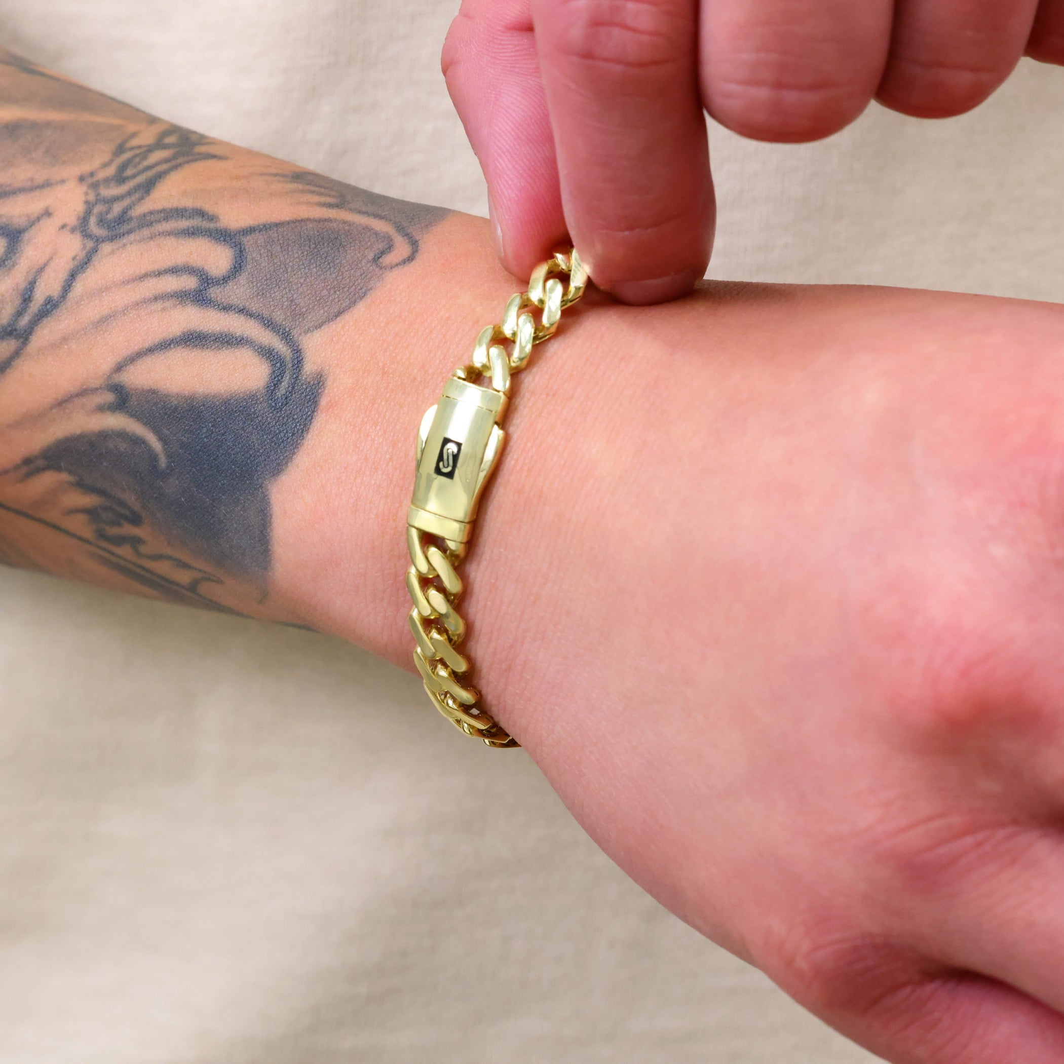 Nuragold 14k Real Yellow Gold Royal Monaco 7.5mm Miami Cuban Link Bracelet (7"-9") Italian Jewelry for Men & Women